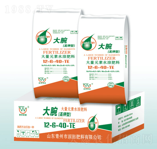 高鉀型大量元素水溶肥料12-6-40+TE-大腕-潤(rùn)田肥料